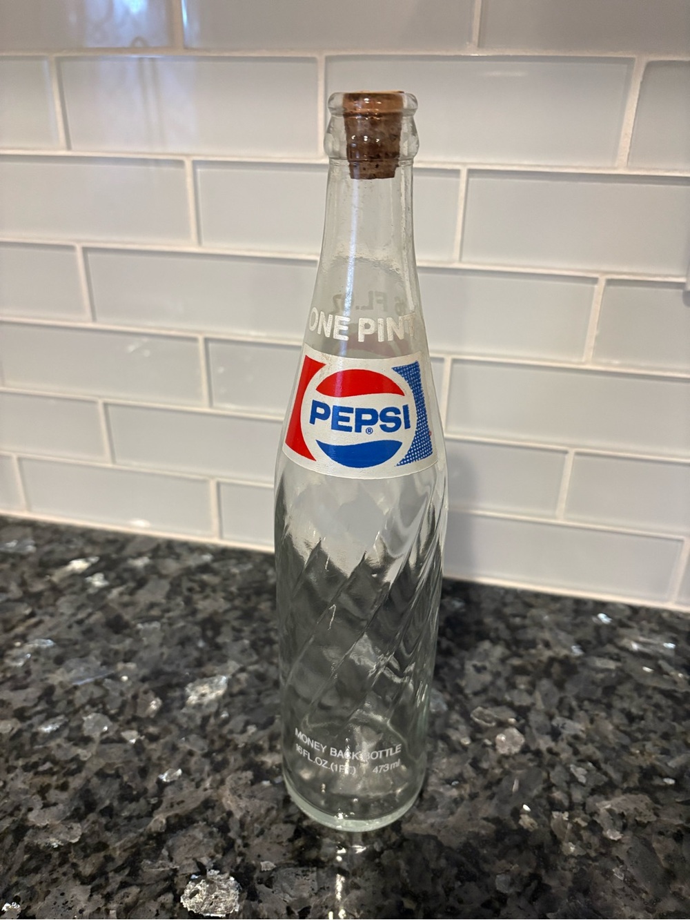 Pepsi Clear Glass vintage Bottle with Red & Blue Logo